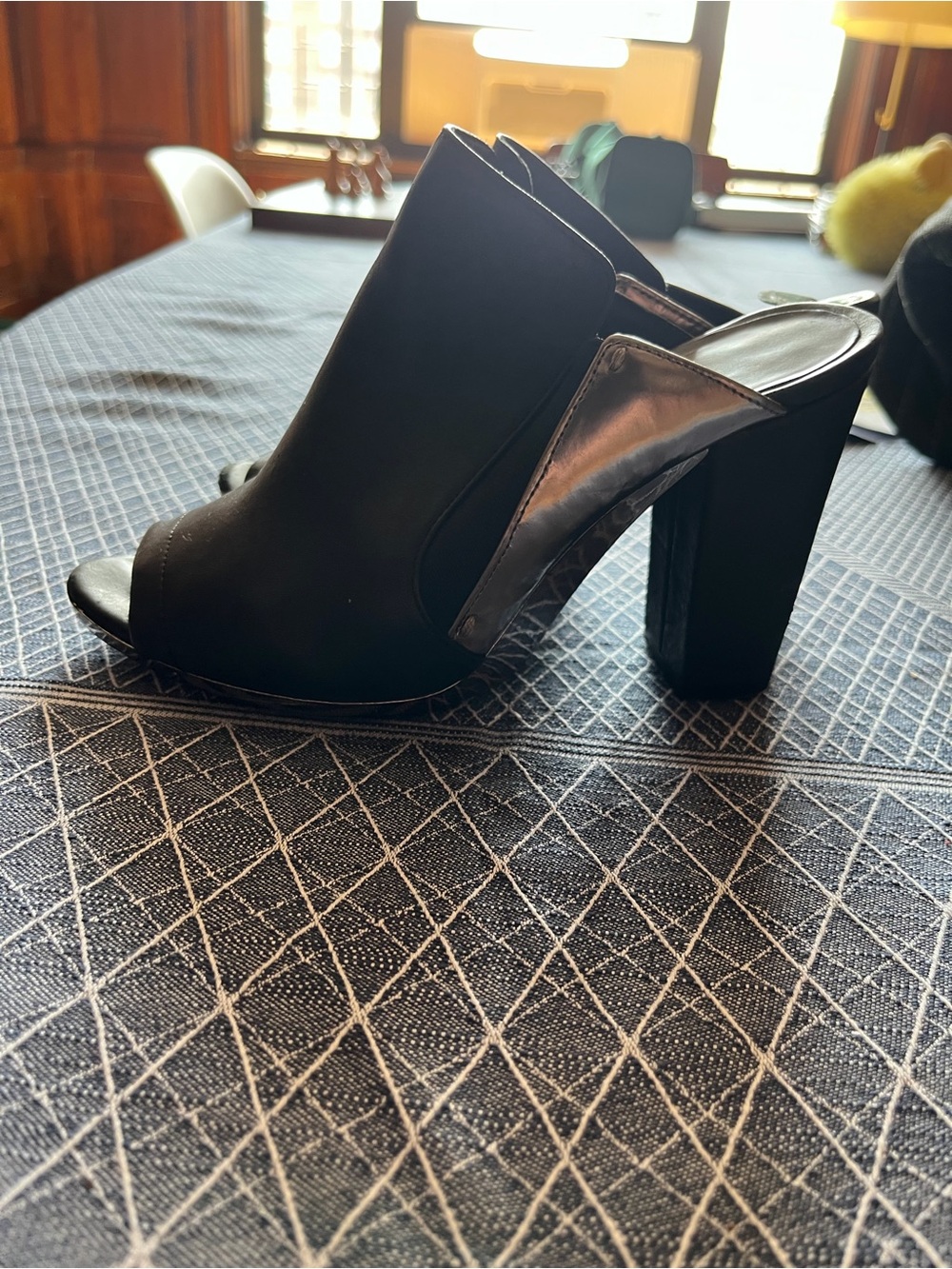 3.1 Phillip Lim Black Open-Toe Block Heel Mules with Metallic Accent